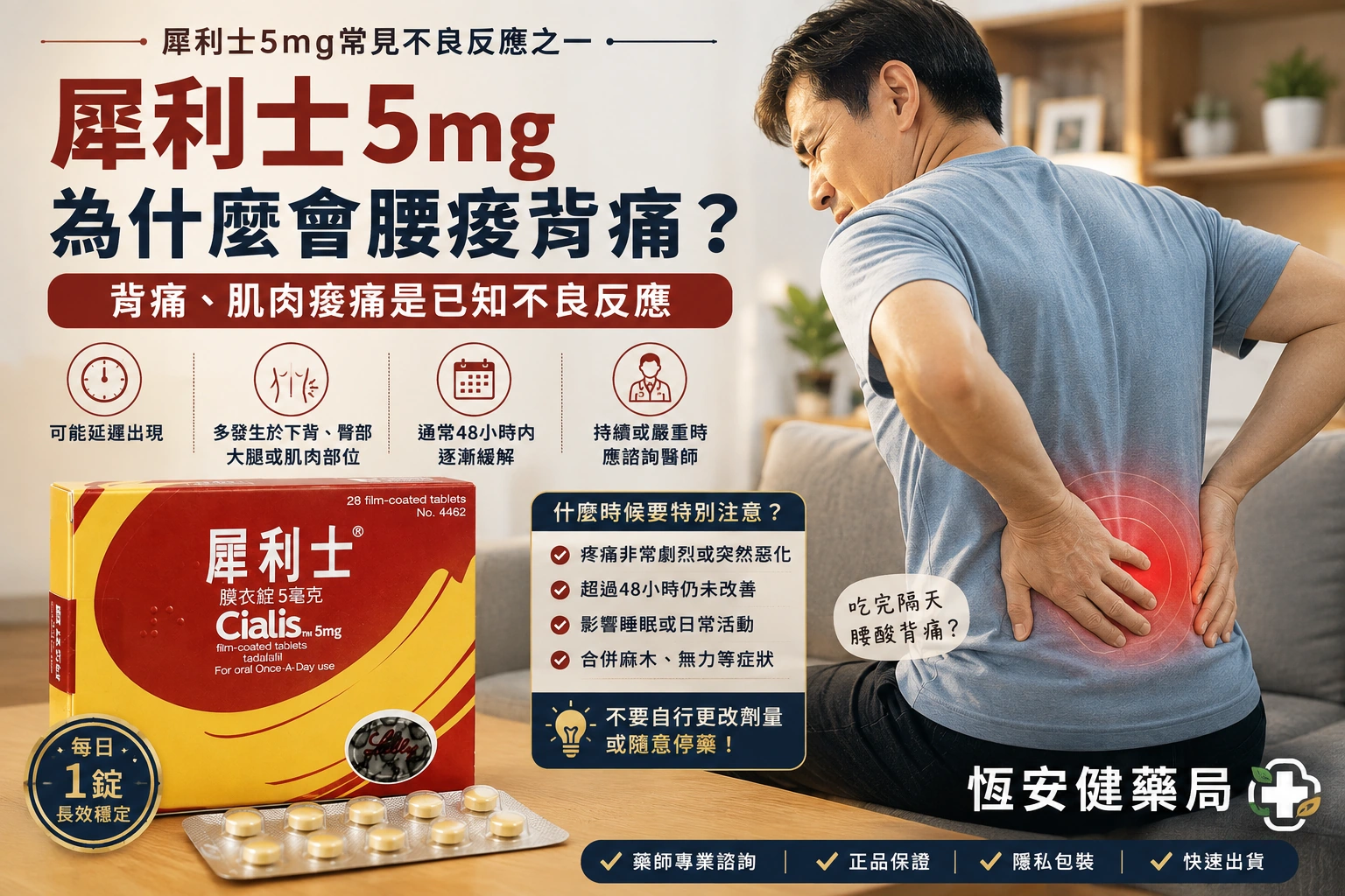 犀利士5mg吃了為什麼會腰痠背痛？肌肉痠痛多久會消失與處理方式