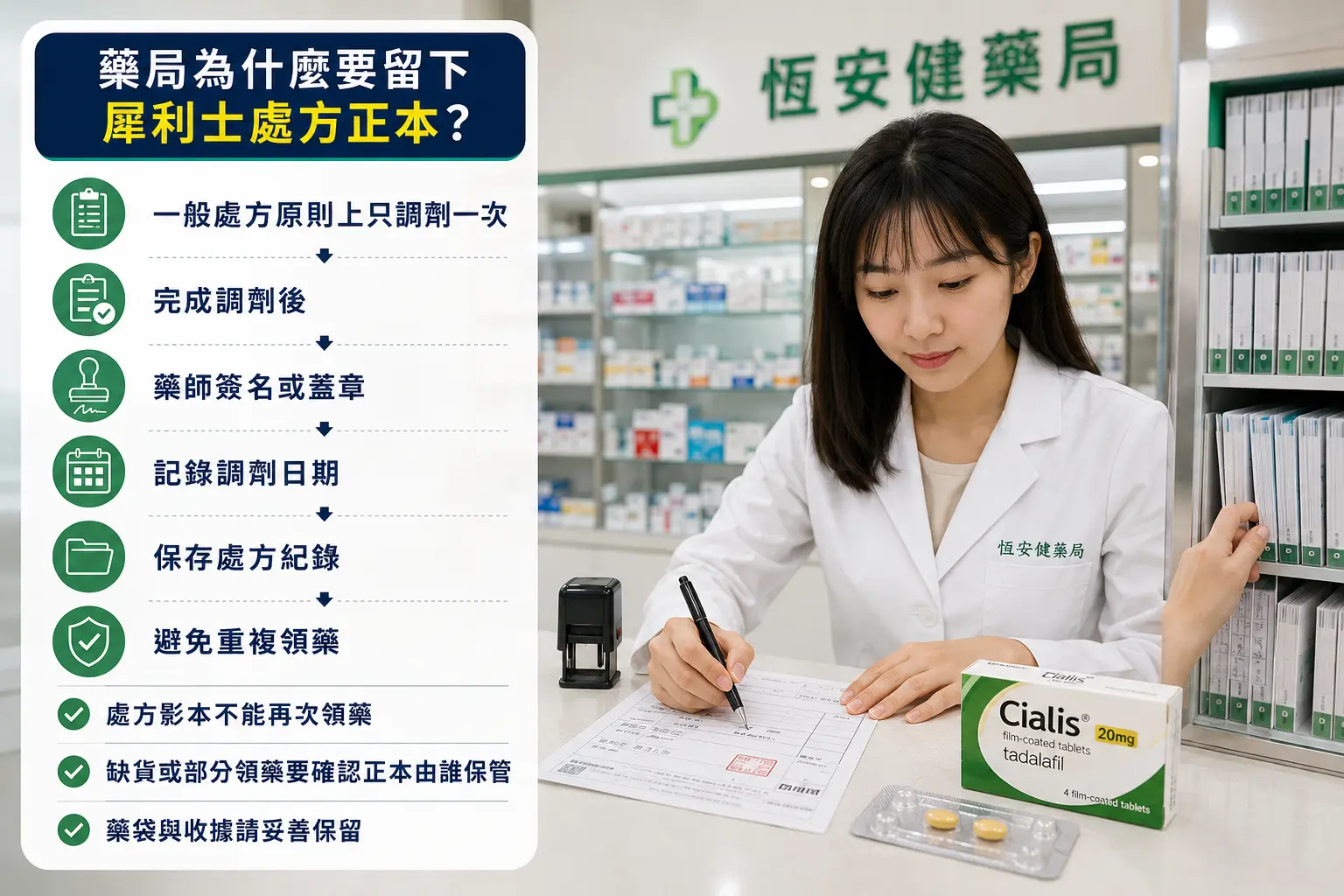 領犀利士時藥局為什麼要留下處方正本？處方保存與重複領藥說明